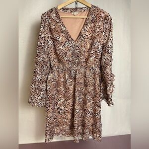 JODIFL Brown Leopard Long Sleeve Dress